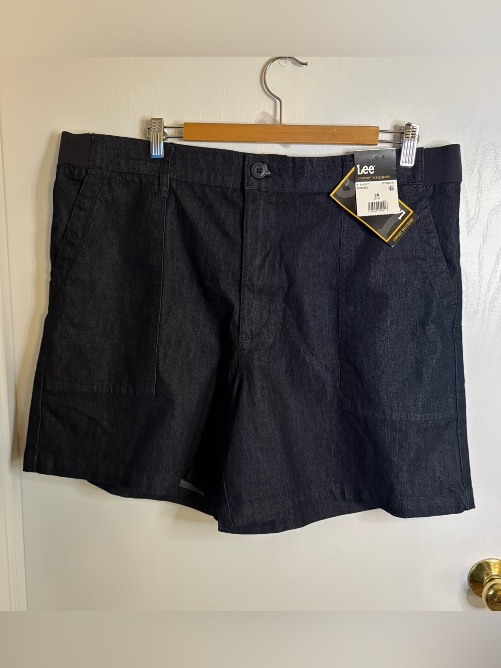 Lee NWT Sz 20 Fresno Comfort Waist Stretch Dark Wash Denim Chino Shorts Classic